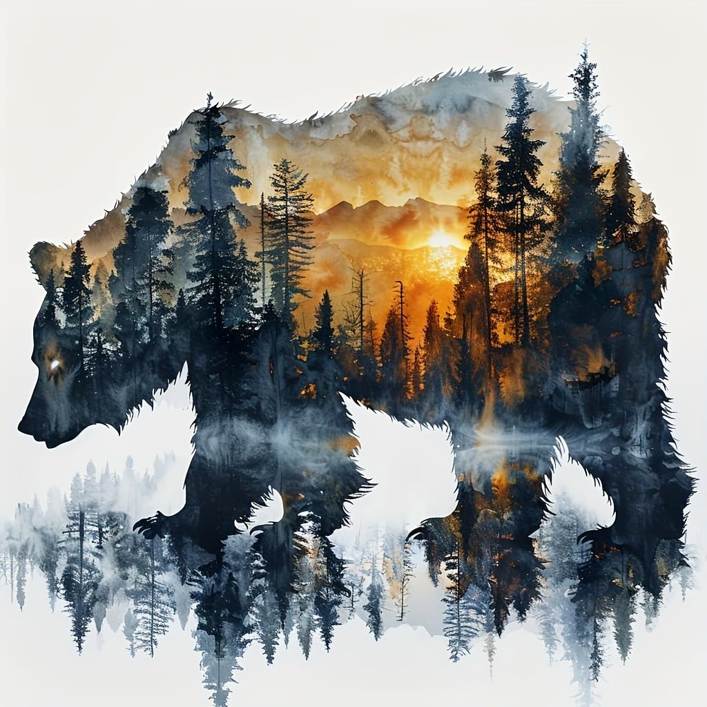 HANNEA Diamond Painting Kit 12x12 inch Grizzly Bear Silhouette Forest Diamond Art Painting DIY Diamond Painting Material Kit for Home Wall Decor Home Gift, with Tools and Accessories HANNEA Diamond Painting Kit 12x12 inch Grizzly Bear Silhouette Forest Diamond Art Painting DIY Diamond Painting Material Kit for Home Wall Decor Home Gift, with Tools and Accessories